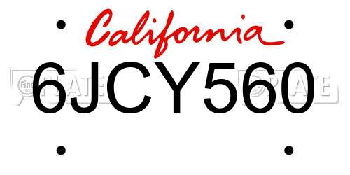 6JCY560 California License Plate