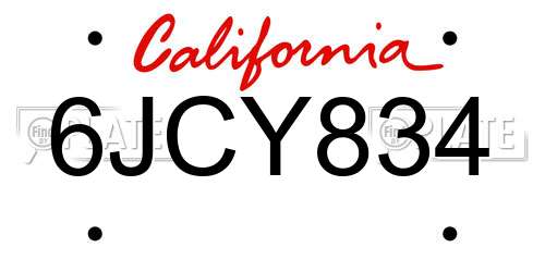 6JCY834 California License Plate