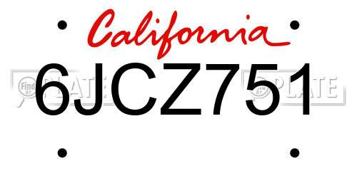 6JCZ751 California License Plate