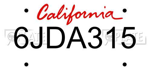 6JDA315 California License Plate