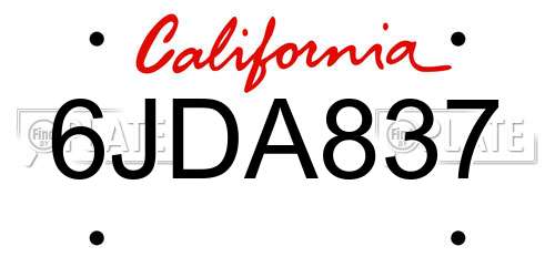 6JDA837 California License Plate