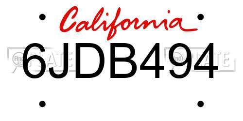 6JDB494 California License Plate