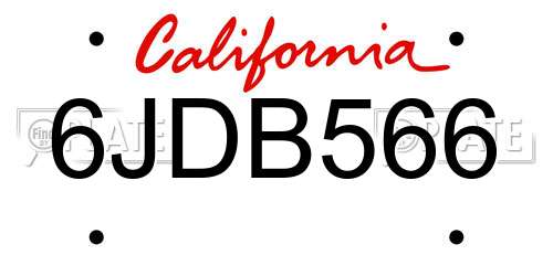 6JDB566 California License Plate