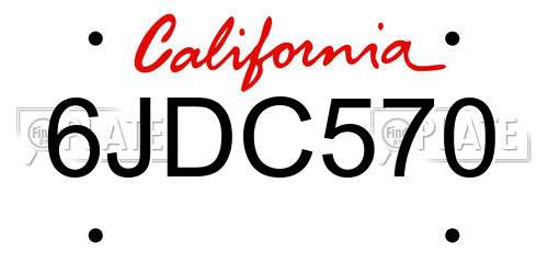 6JDC570 California License Plate