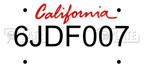 6JDF007 California License Plate