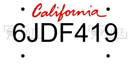 6JDF419 California License Plate