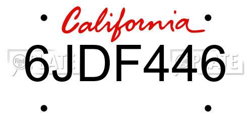 6JDF446 California License Plate