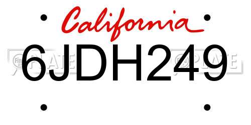 6JDH249 California License Plate