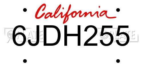 6JDH255 California License Plate