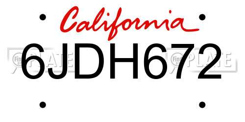 6JDH672 California License Plate