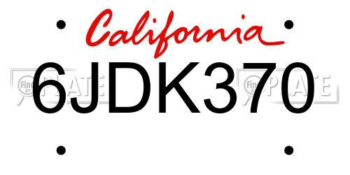6JDK370 California License Plate