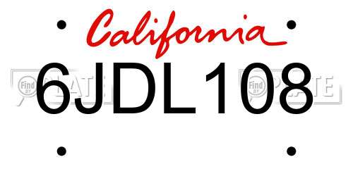 6JDL108 California License Plate