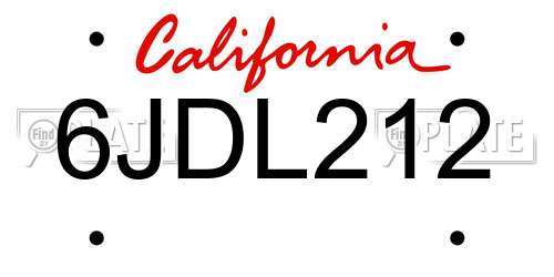 6JDL212 California License Plate