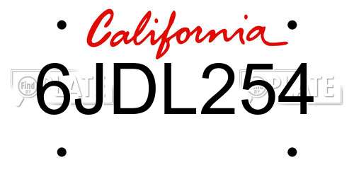 6JDL254 California License Plate