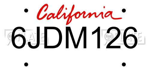 6JDM126 California License Plate