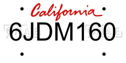 6JDM160 California License Plate