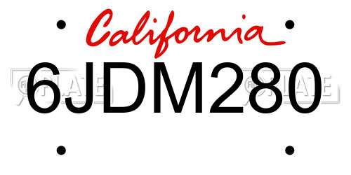 6JDM280 California License Plate