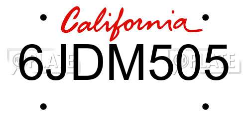 6JDM505 California License Plate