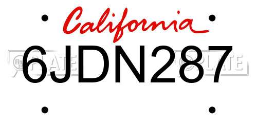 6JDN287 California License Plate