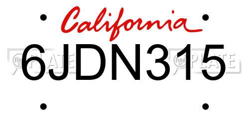 6JDN315 California License Plate