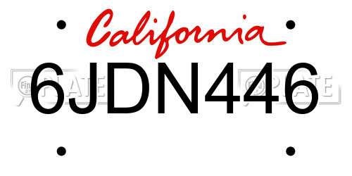 6JDN446 California License Plate