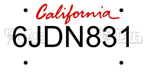 6JDN831 California License Plate