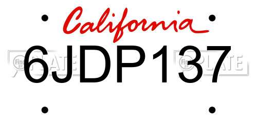 6JDP137 California License Plate