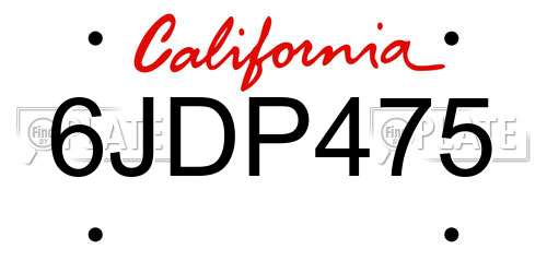 6JDP475 California License Plate
