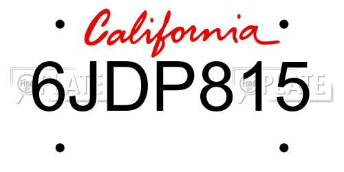 6JDP815 California License Plate