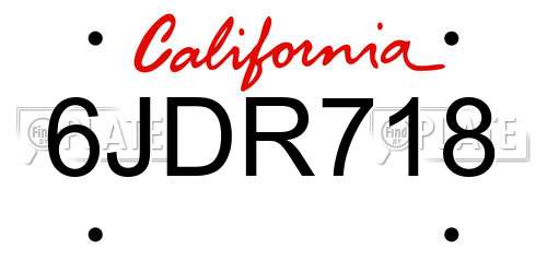 6JDR718 California License Plate