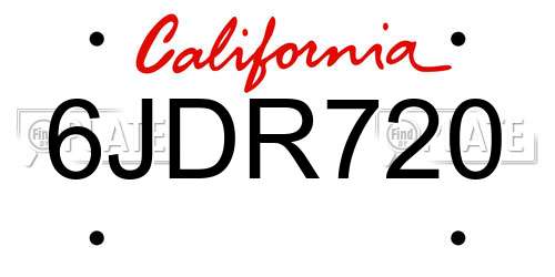 6JDR720 California License Plate
