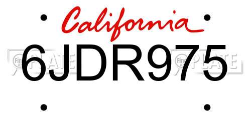6JDR975 California License Plate