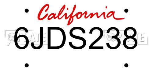 6JDS238 California License Plate