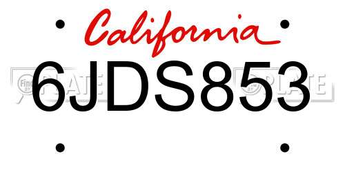 6JDS853 California License Plate