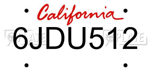 6JDU512 California License Plate