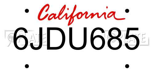 6JDU685 California License Plate