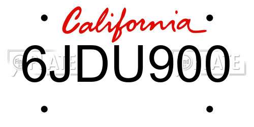 6JDU900 California License Plate