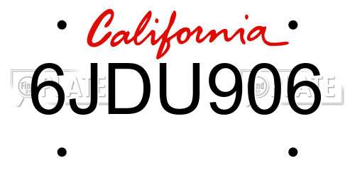 6JDU906 California License Plate