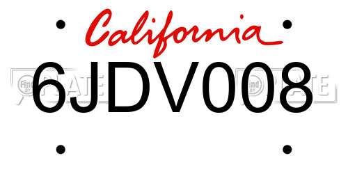 6JDV008 California License Plate