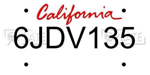 6JDV135 California License Plate
