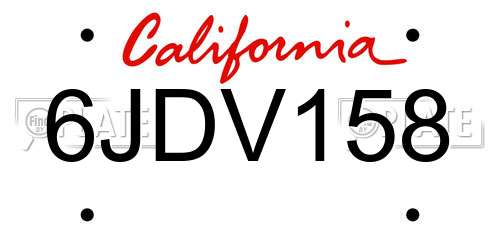 6JDV158 California License Plate