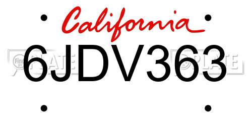 6JDV363 California License Plate