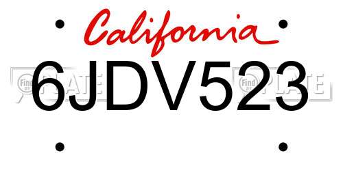 6JDV523 California License Plate