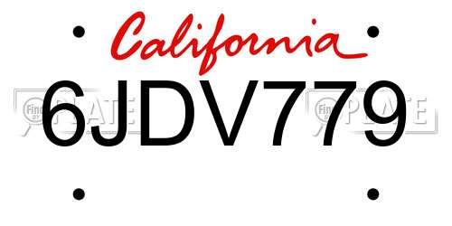 6JDV779 California License Plate