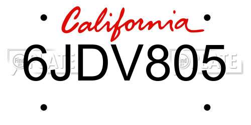 6JDV805 California License Plate