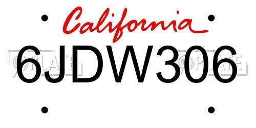 6JDW306 California License Plate
