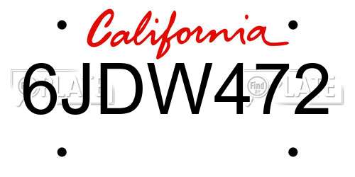 6JDW472 California License Plate