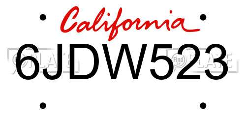 6JDW523 California License Plate