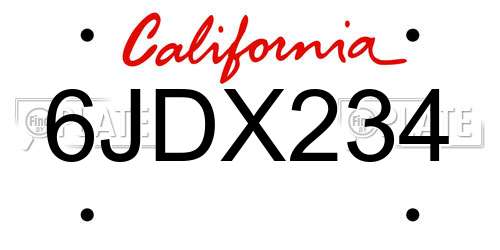 6JDX234 California License Plate