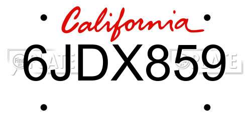 6JDX859 California License Plate